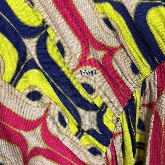 T-BAGS Women’s Abstract Print Plunge Neckline Tunic Top Yellow/Pink Size Large - Picture 5 of 9